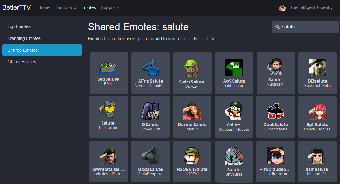 Tangkapan layar emote o7 di BTTV