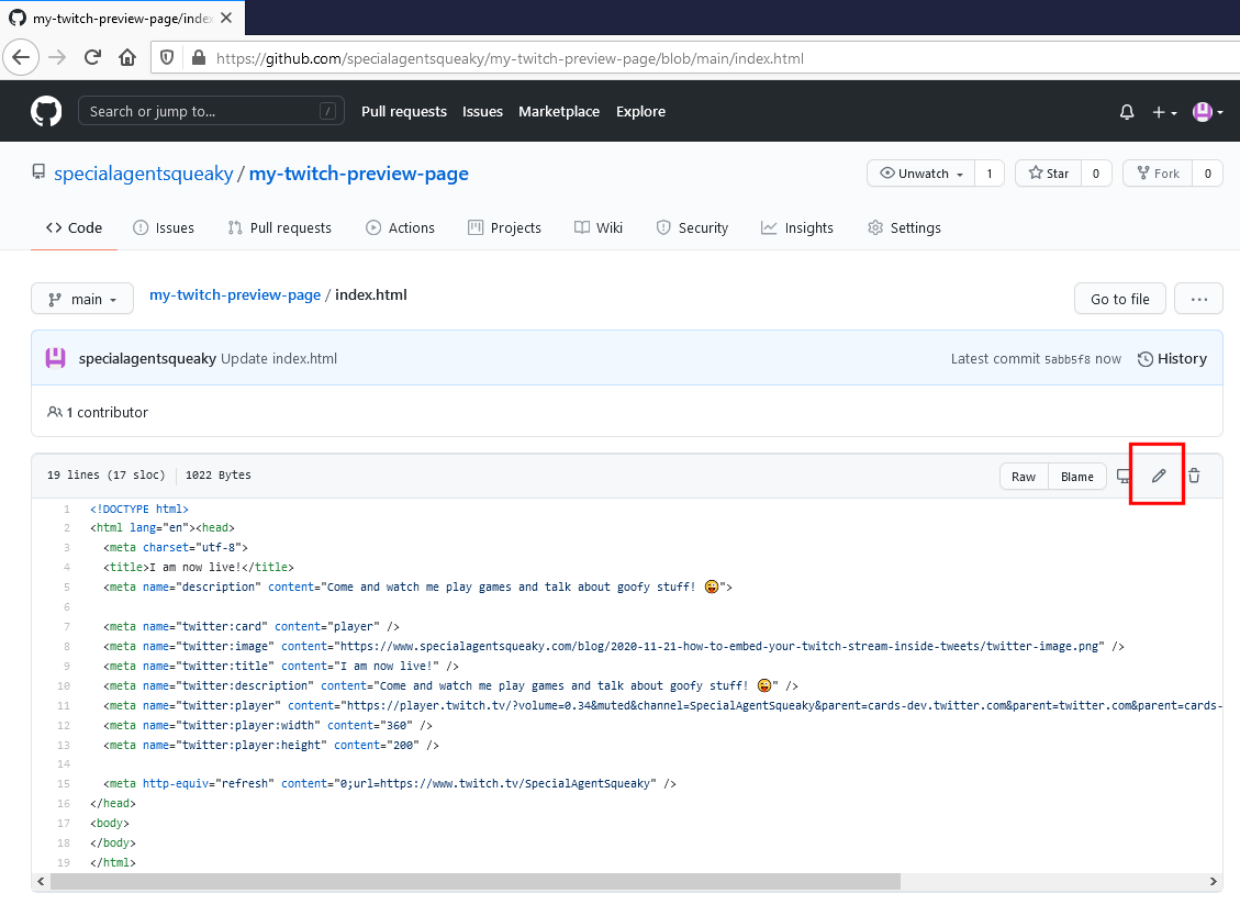 Edit file in GitHub