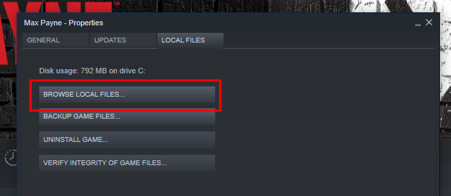 Screenshot der Auswahl „Lokale Dateien durchsuchen“ in Steam Screenshot der Auswahl „Lokale Dateien durchsuchen“ in Steam