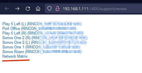 tangkapan layar yang menunjukkan tempat menemukan tautan Network Matrix
