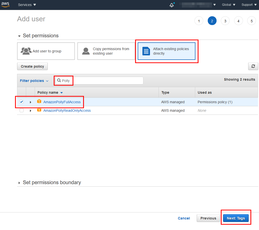 Attach existing policies