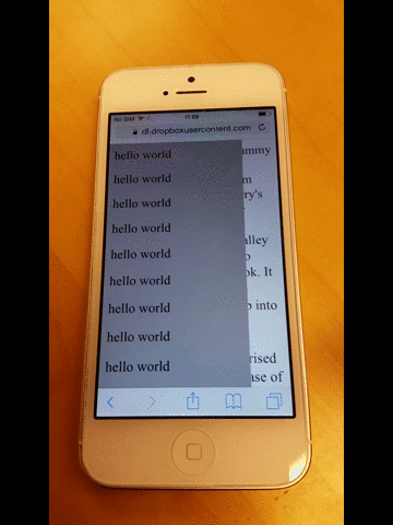 tangkapan layar beranimasi dari efek rubber band yang bermasalah pada iOS Safari di bagian bawah halaman