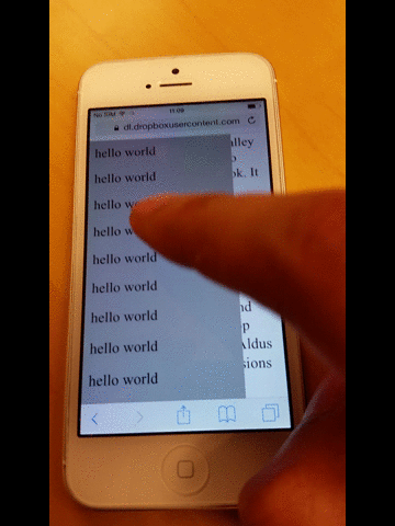 tangkapan layar animasi dari efek rubber band yang bermasalah di Safari iOS pada bagian atas halaman