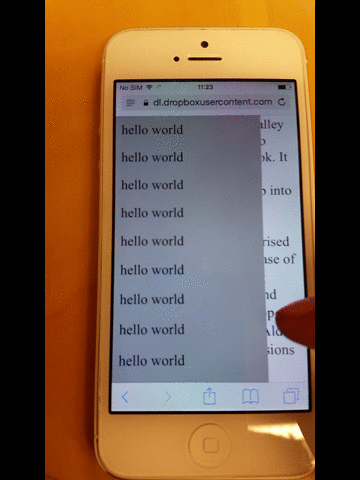 menunjukkan bahwa halaman latar belakang telah digulir di iOS Safari