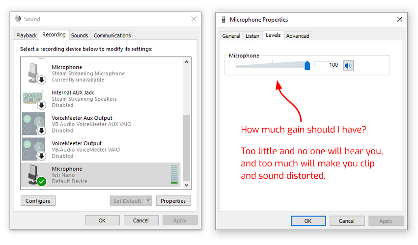 Képernyőkép arról, hogyan nézheted meg a mikrofon erősítését Windowsban